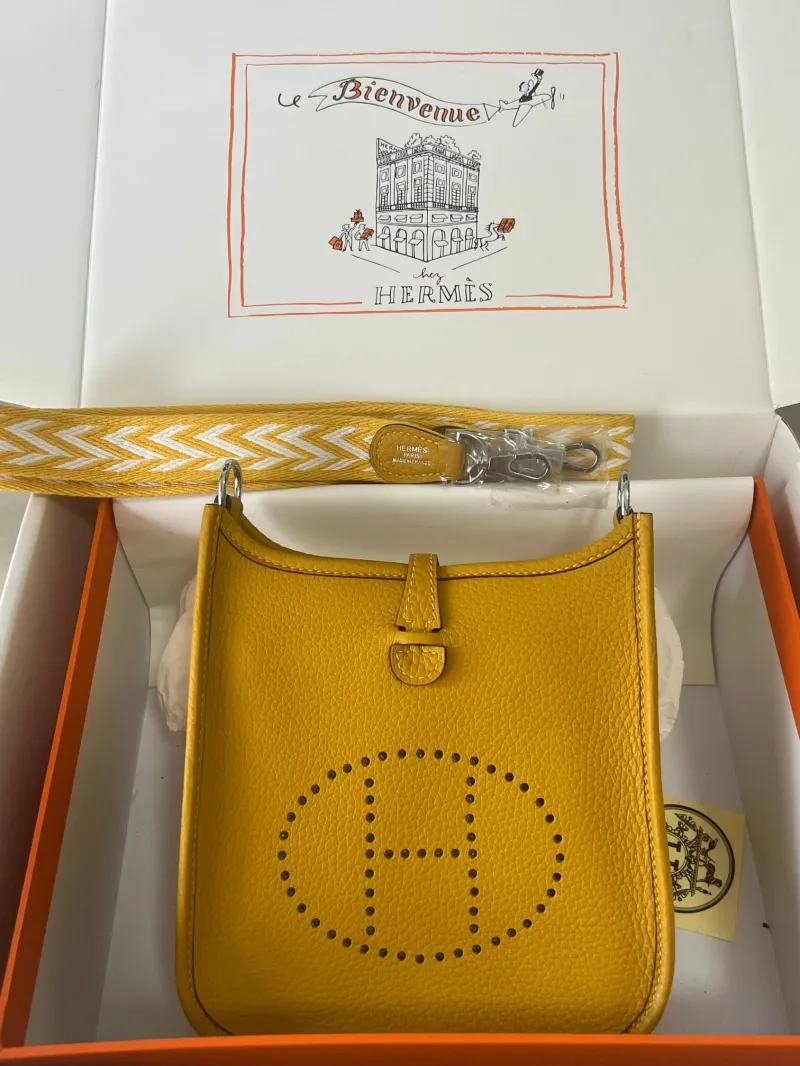 Hermes Yellow Leather Satchel Crossbody Bag