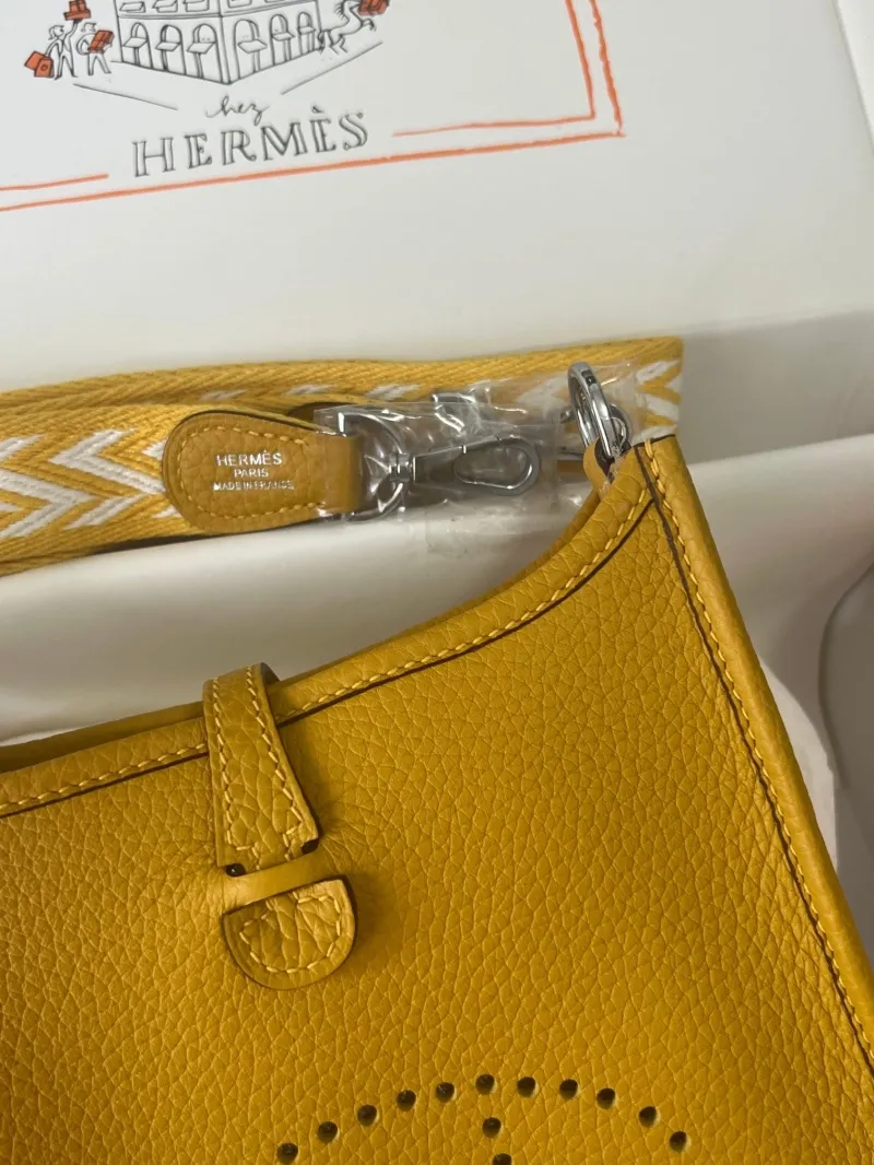 Hermes Yellow Leather Satchel Crossbody Bag - Image 9