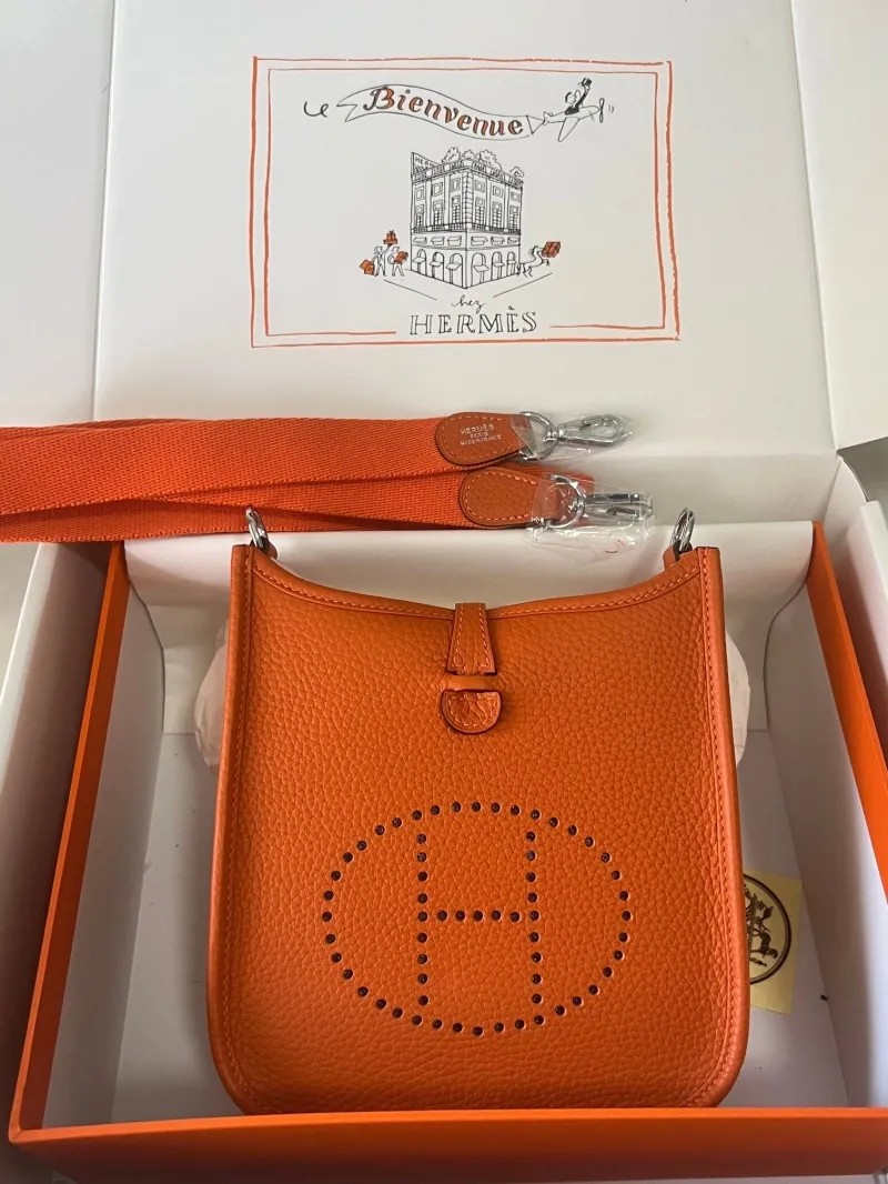 Hermes Orange Leather Crossbody Satchel Bag