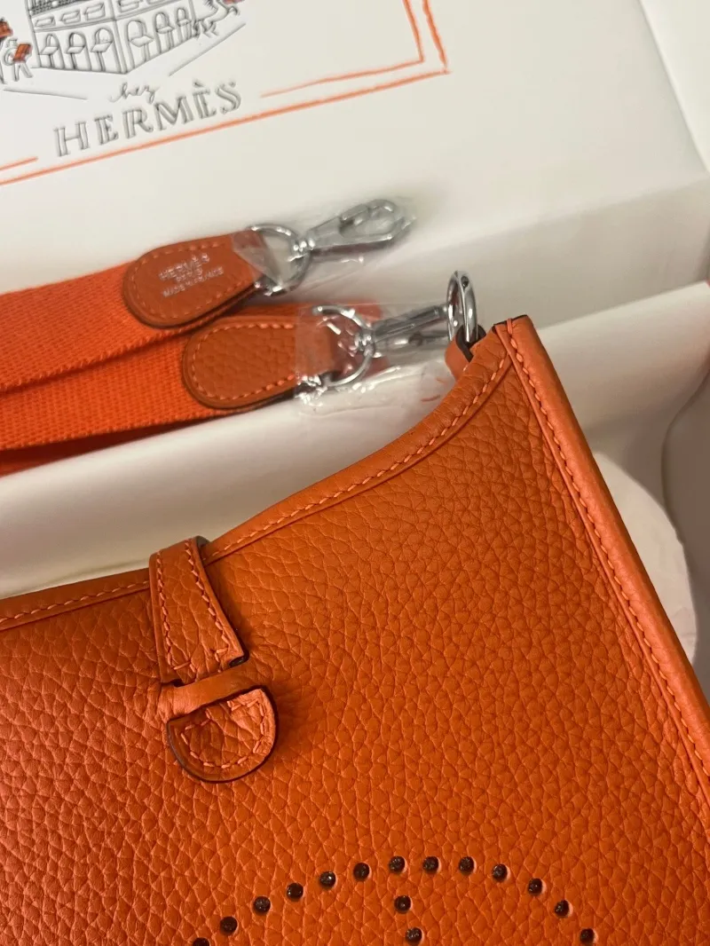 Hermes Orange Leather Crossbody Satchel Bag - Image 3