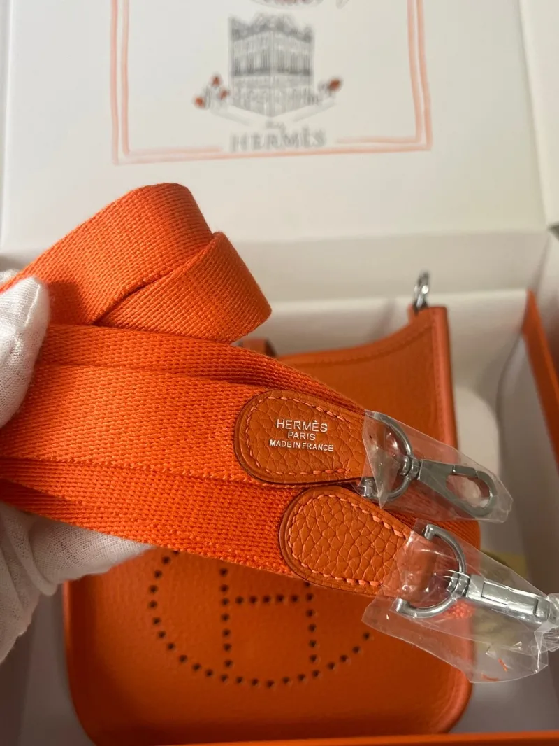 Hermes Orange Leather Crossbody Satchel Bag - Image 8