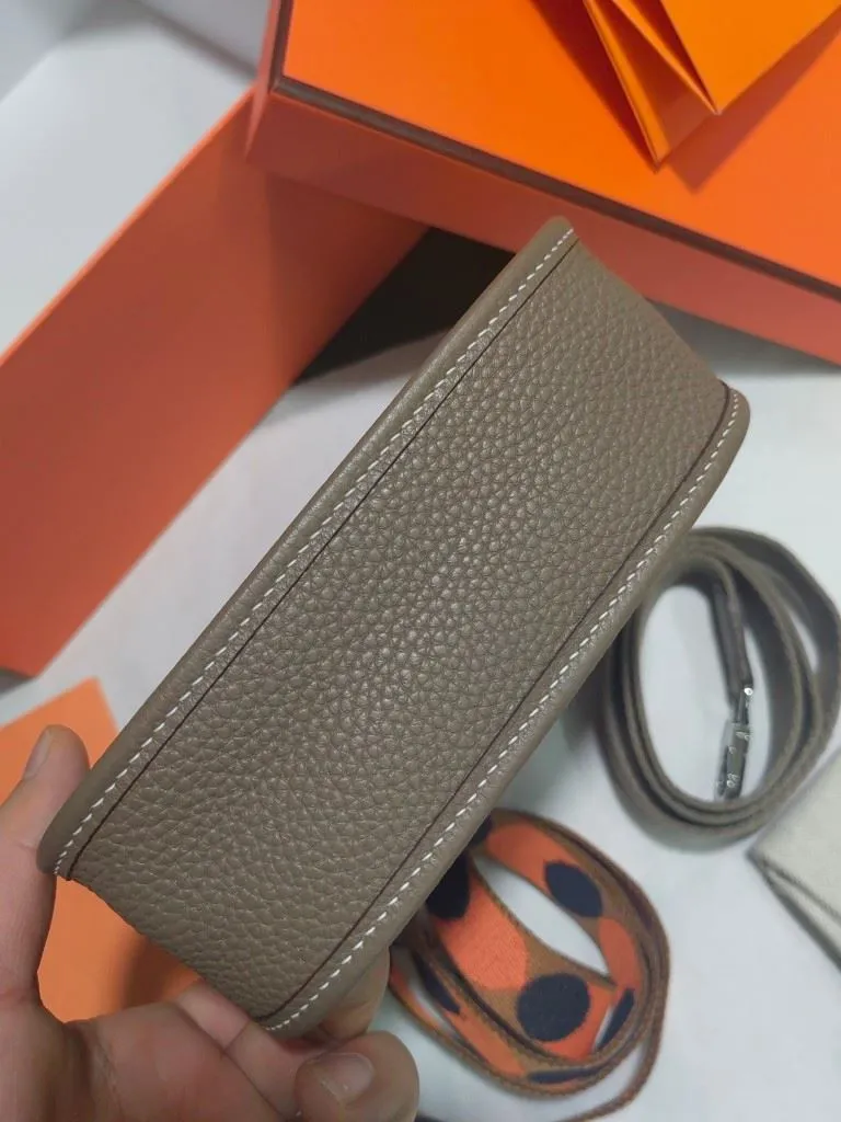 Hermes Taupe Leather Crossbody Satchel Bag 183 - Image 4