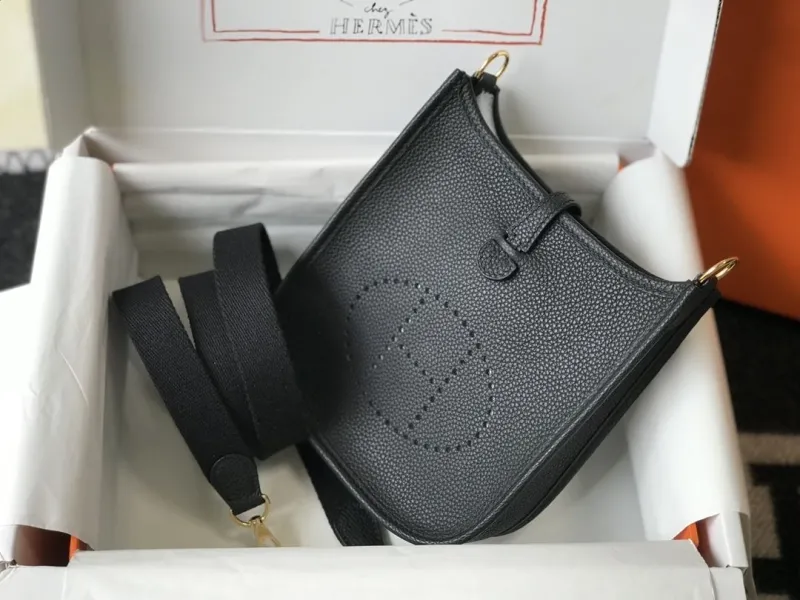 Hermes Black Leather Crossbody Satchel Bag