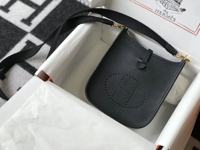 Alternative view of Hermes Black Leather Crossbody Satchel Bag