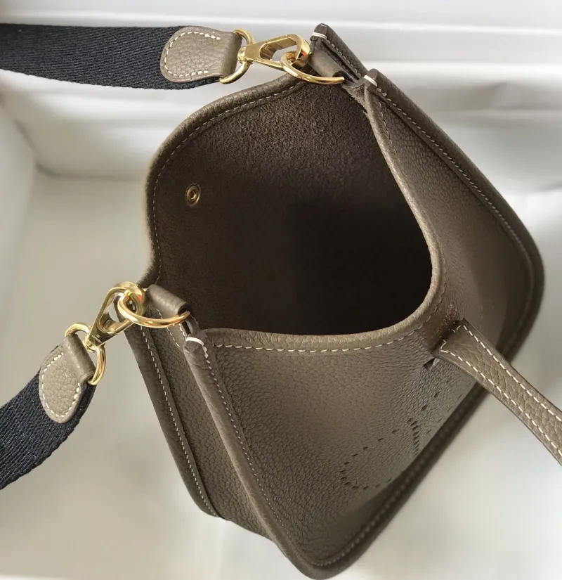 Hermes Taupe Leather Crossbody Satchel - Image 8