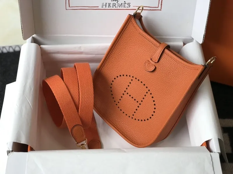 Hermes Orange Leather Crossbody Satchel Bag