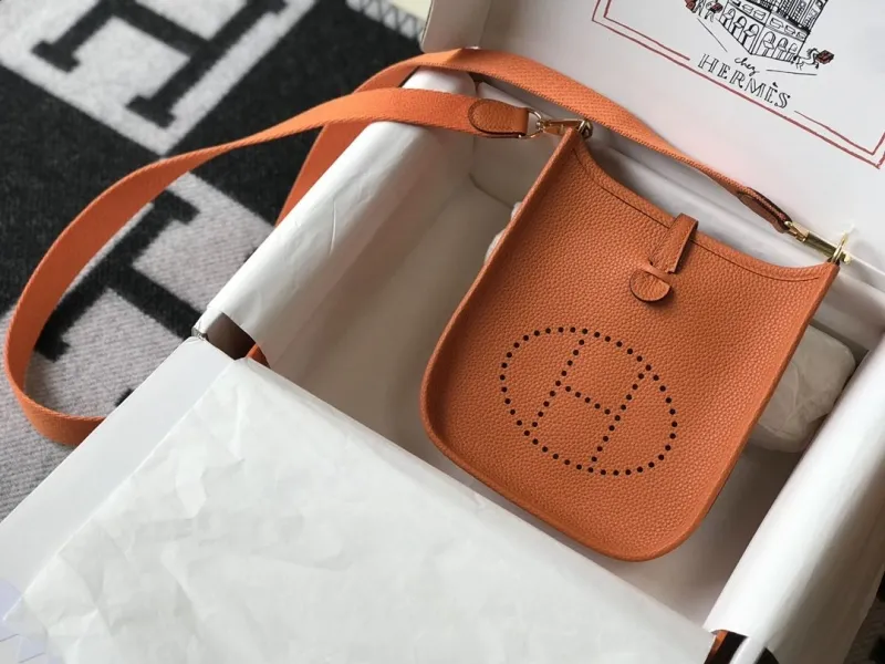 Alternative view of Hermes Orange Leather Crossbody Satchel Bag