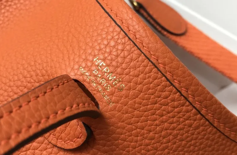 Hermes Orange Leather Crossbody Satchel Bag - Image 6