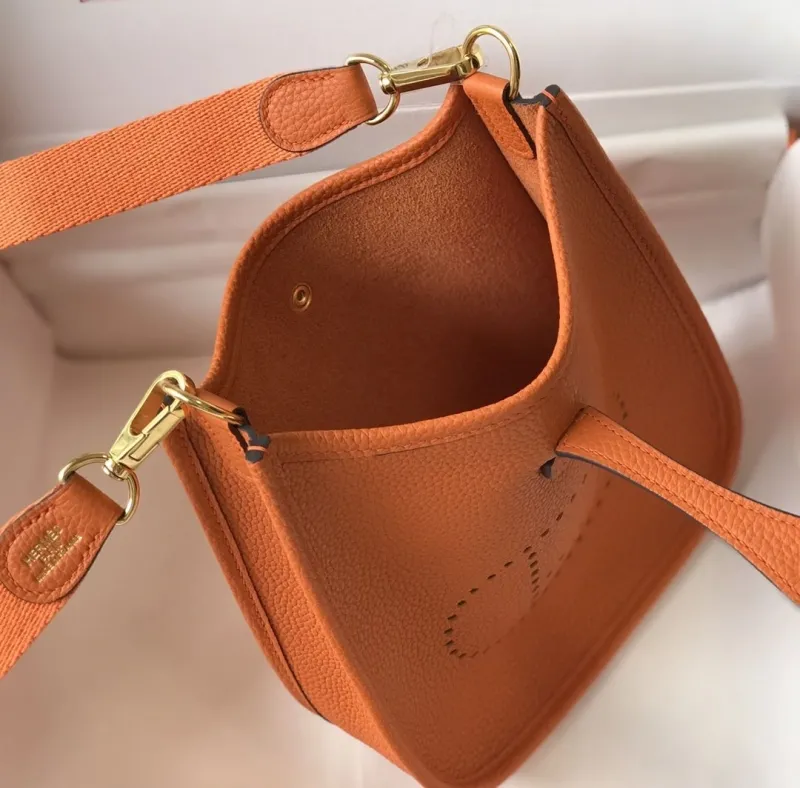 Hermes Orange Leather Crossbody Satchel Bag - Image 8