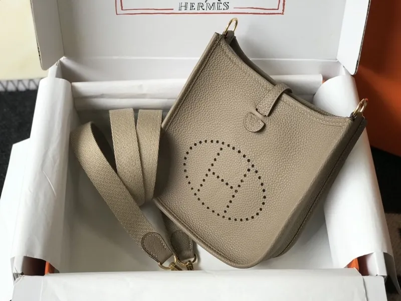 Hermes Taupe Leather Crossbody Satchel Bag