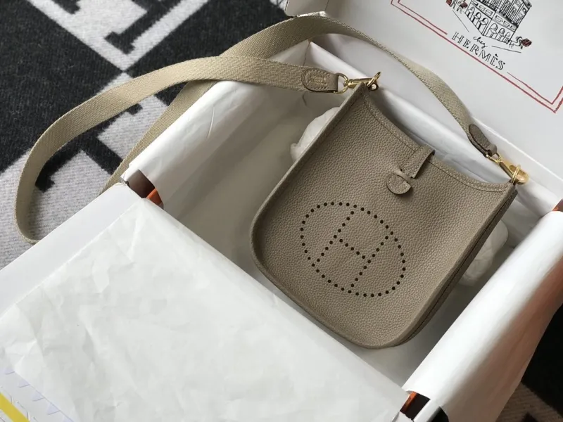 Alternative view of Hermes Taupe Leather Crossbody Satchel Bag