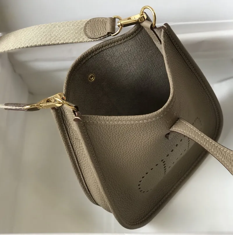 Hermes Taupe Leather Crossbody Satchel Bag - Image 8