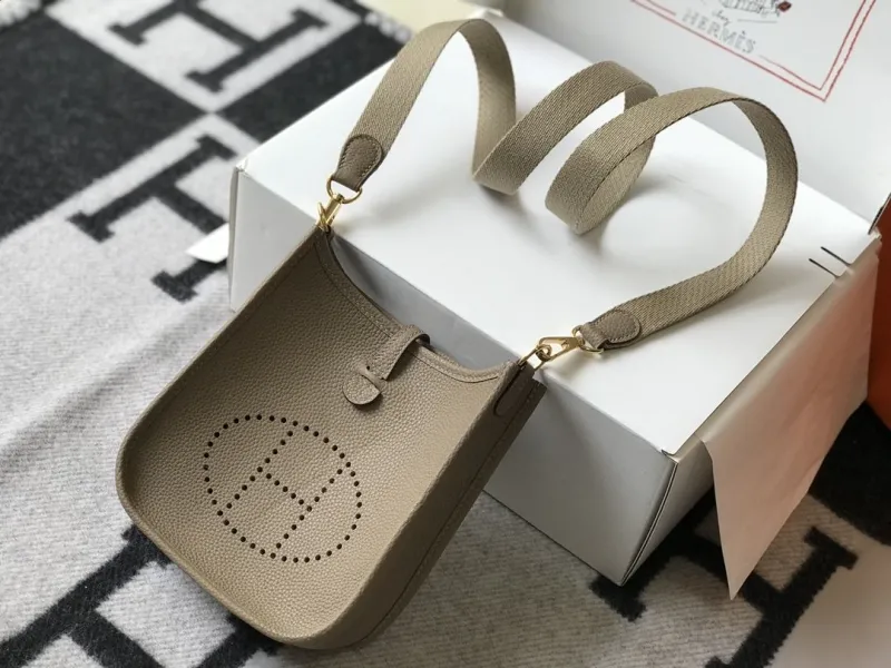 Hermes Taupe Leather Crossbody Satchel Bag - Image 9