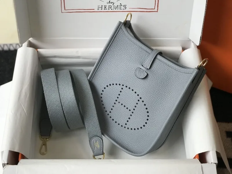 Hermes Gray Leather Crossbody Satchel Bag