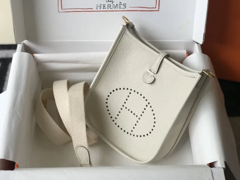 Hermes Cream White Leather Crossbody Satchel Bag