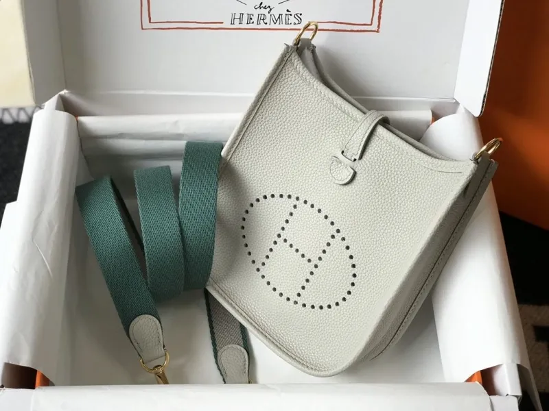 Hermes Light Gray Leather Crossbody Satchel Bag