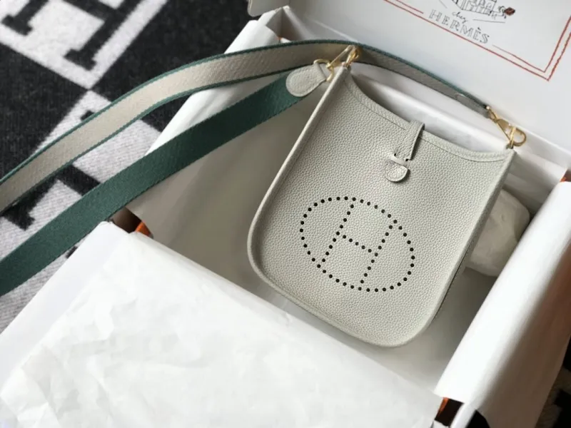 Alternative view of Hermes Light Gray Leather Crossbody Satchel Bag