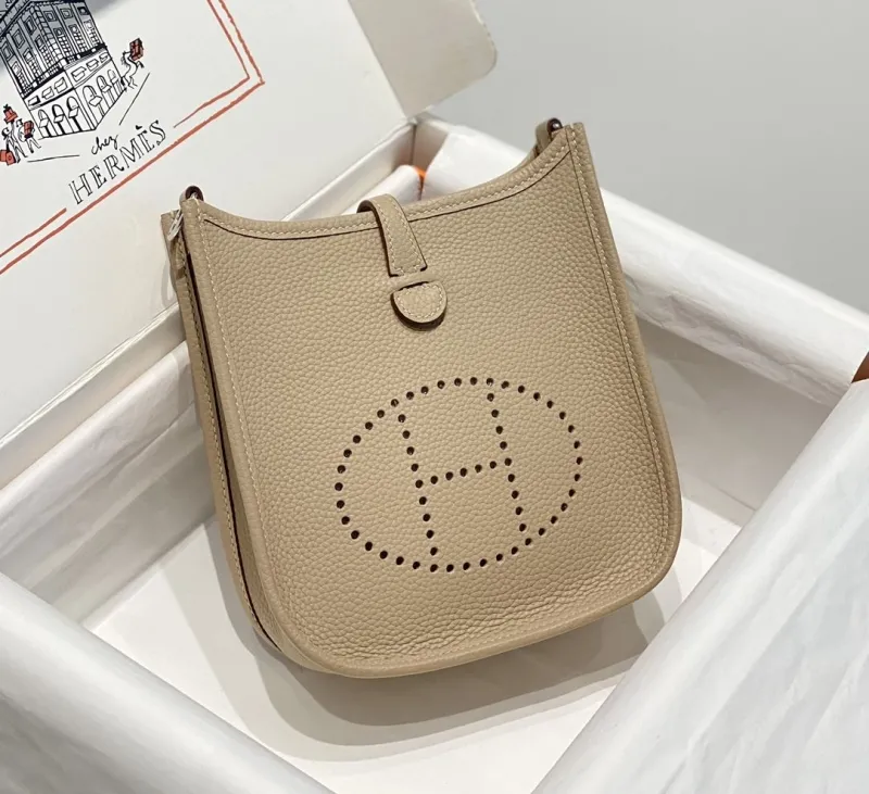 Hermes Beige Leather Crossbody Satchel Bag