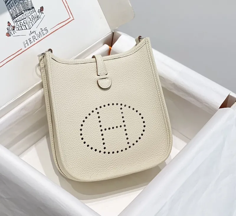Hermes Cream Leather Crossbody Satchel Bag