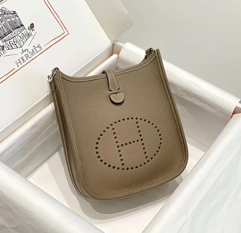 Hermes Taupe Leather Crossbody Bag 206