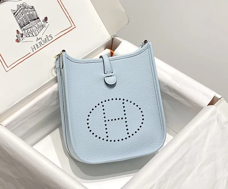 Hermes Light Blue Leather Satchel Bag 209