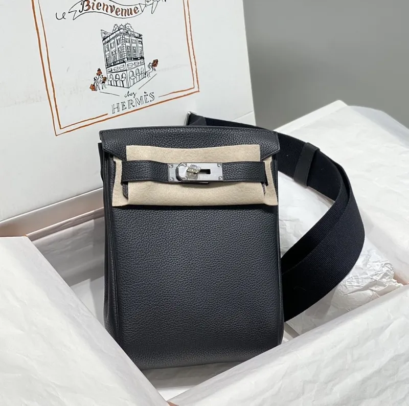 Hermes Black Leather Satchel Crossbody Bag 211