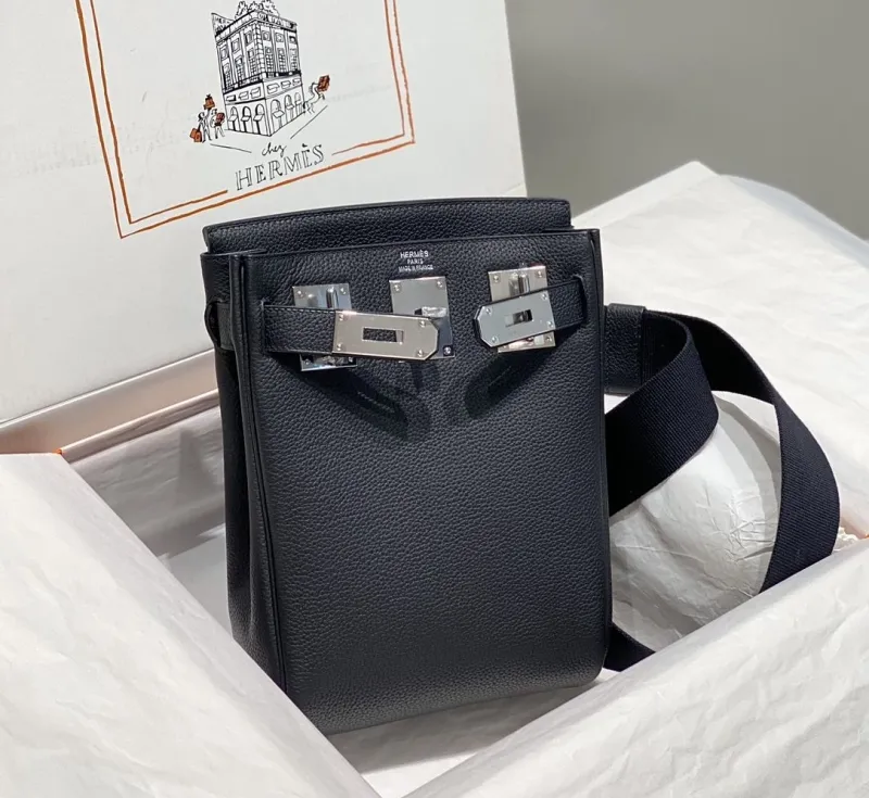 Hermes Black Leather Satchel Crossbody Bag 211 - Image 3