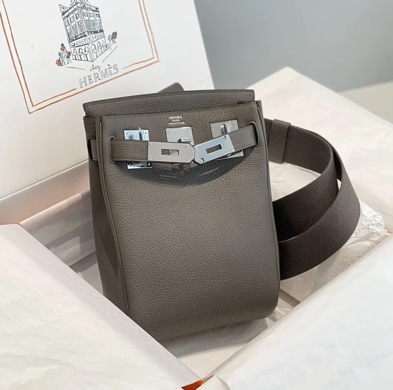 Hermes Gray Crossbody Satchel Bag 212 - Image 3