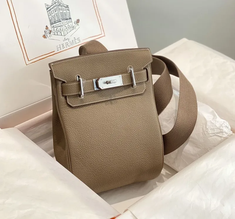 Alternative view of Hermes Taupe Leather Crossbody Satchel Bag
