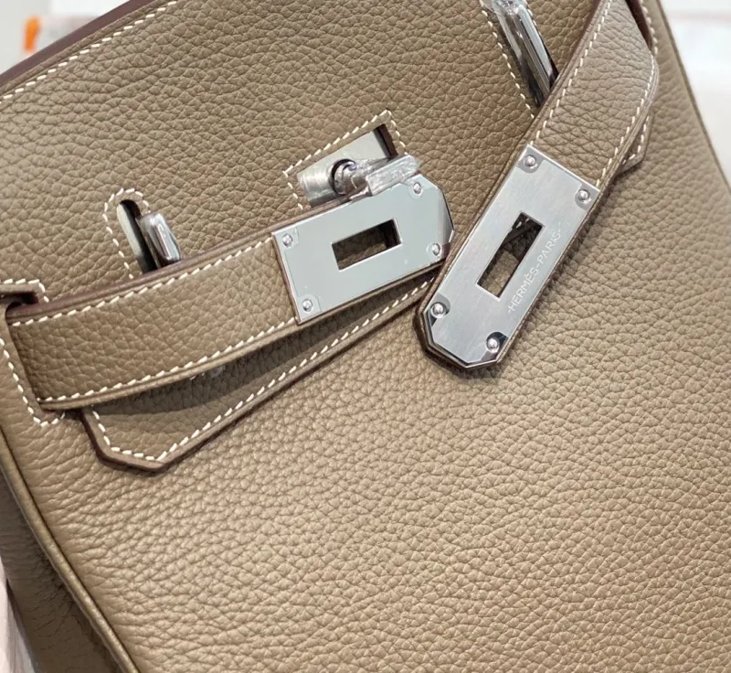 Hermes Taupe Leather Crossbody Satchel Bag - Image 6
