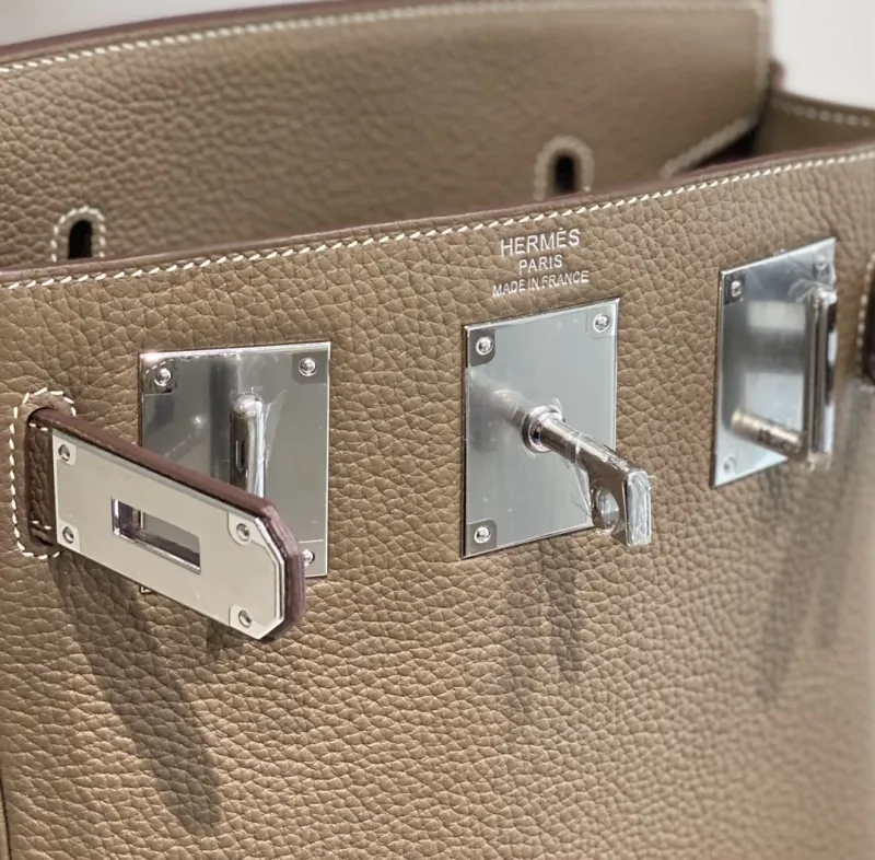Hermes Taupe Leather Crossbody Satchel Bag - Image 7