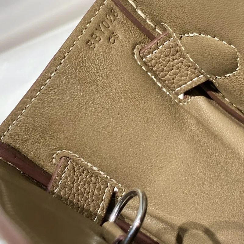 Hermes Taupe Leather Crossbody Satchel Bag - Image 8