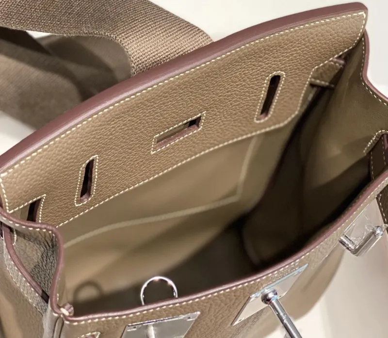 Hermes Taupe Leather Crossbody Satchel Bag - Image 9
