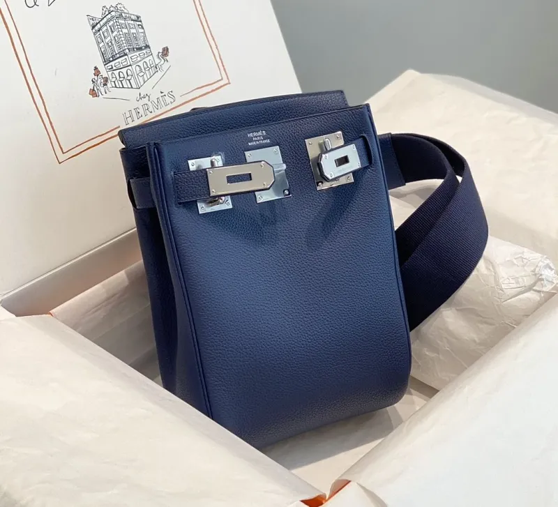 Alternative view of Hermes Navy Blue Leather Crossbody Satchel Bag