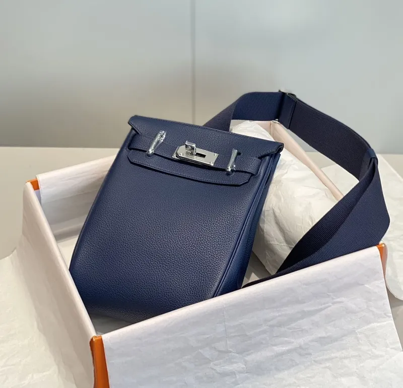 Hermes Navy Blue Leather Crossbody Satchel Bag - Image 4