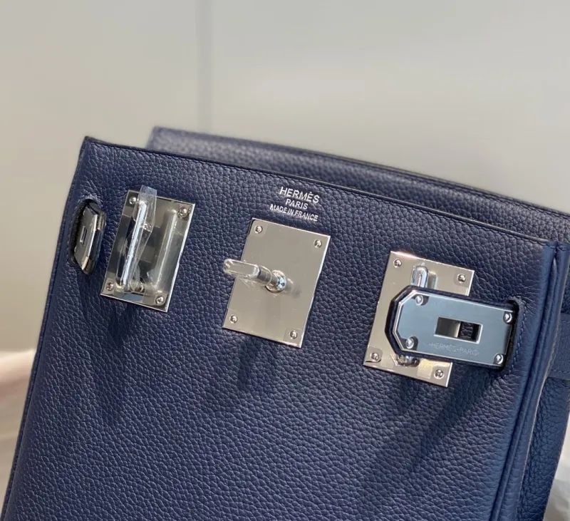 Hermes Navy Blue Leather Crossbody Satchel Bag - Image 8