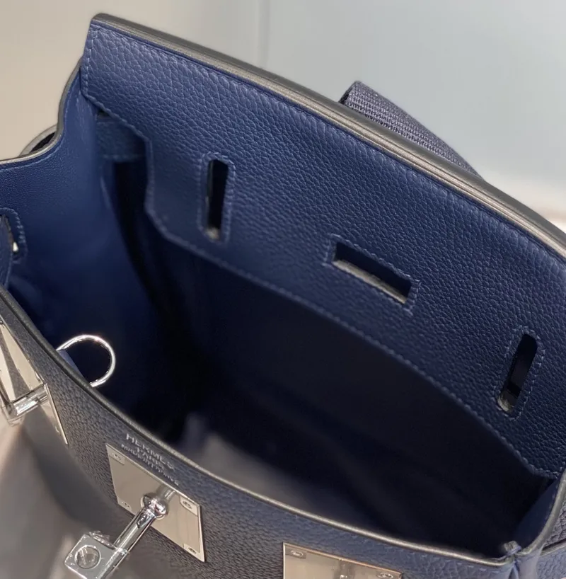 Hermes Navy Blue Leather Crossbody Satchel Bag - Image 9