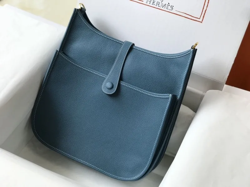 Hermes Blue Leather Satchel Bag 220 - Image 3
