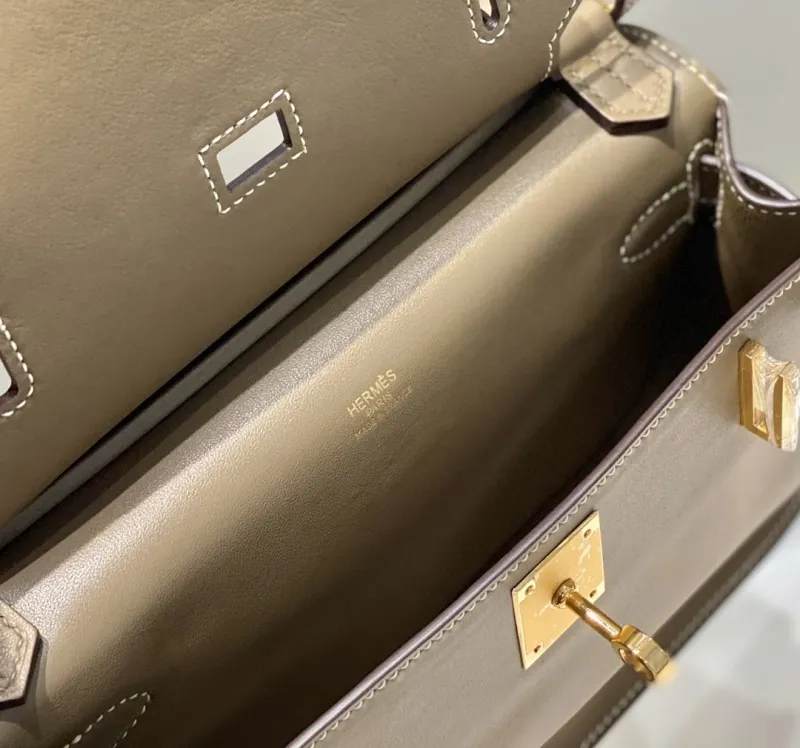 Hermes Taupe Crossbody Satchel Bag 231 - Image 9