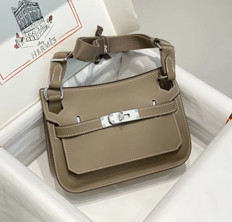Hermes Taupe Leather Satchel Bag 232