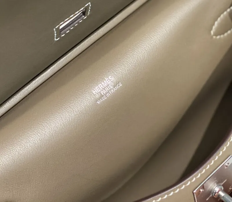 Hermes Taupe Leather Satchel Bag 232 - Image 8