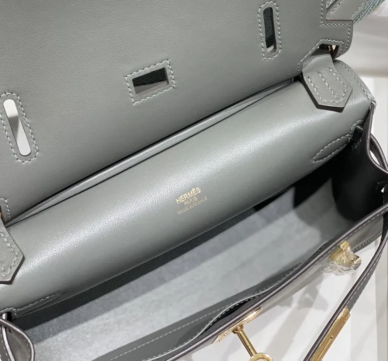 Hermes Gray Leather Satchel Bag 234 - Image 8