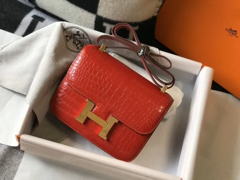 Hermes Red Crocodile Leather Satchel Bag 237