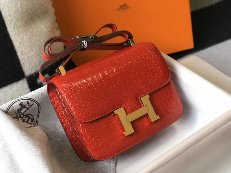 Hermes Red Crocodile Leather Satchel Bag 237 - Image 3