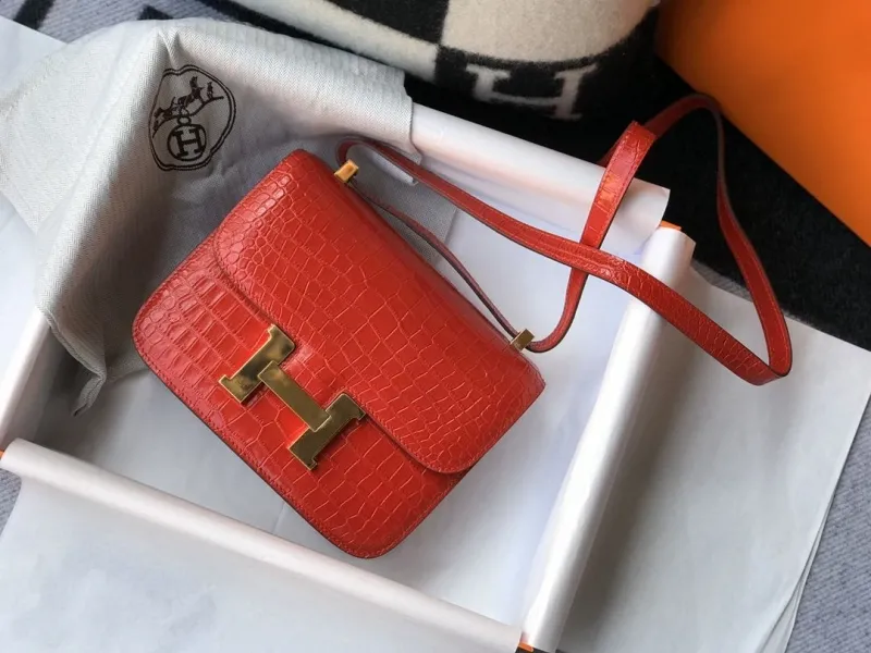 Hermes Red Crocodile Leather Satchel Bag 237 - Image 4