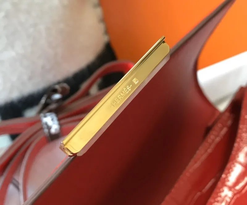 Hermes Red Crocodile Leather Satchel Bag 237 - Image 6