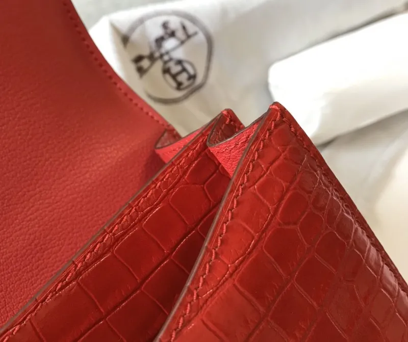 Hermes Red Crocodile Leather Satchel Bag 237 - Image 7