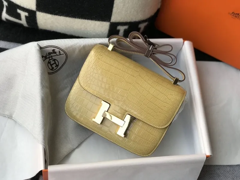 Alternative view of Hermes Yellow Crocodile Satchel Bag 238