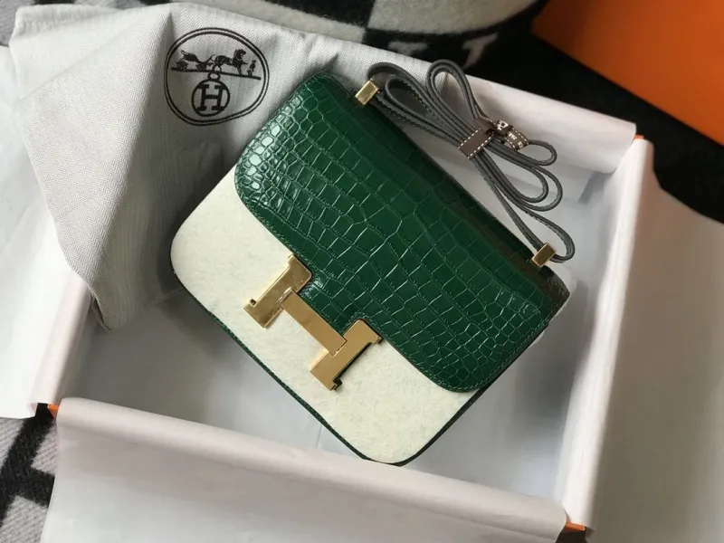Alternative view of Hermes Green White Crocodile Satchel Bag