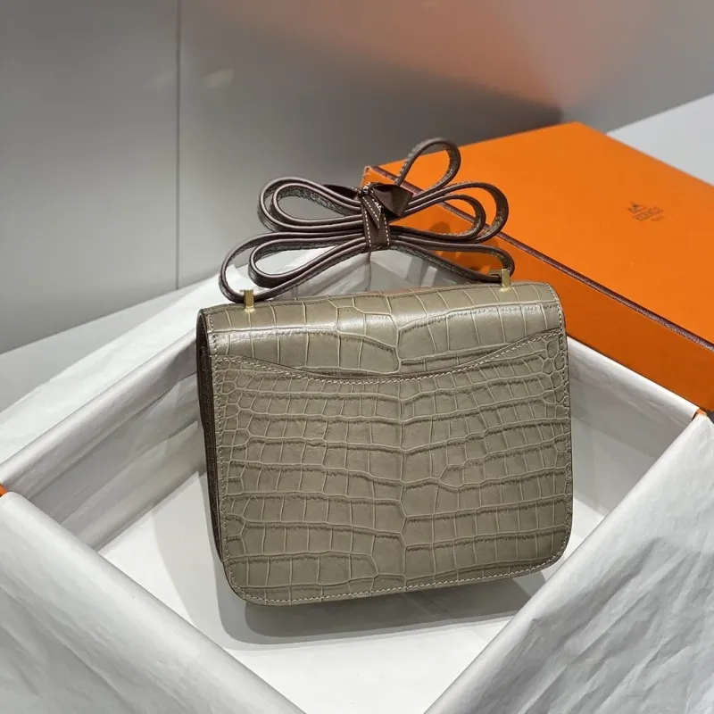 Alternative view of Hermes Gray Crocodile Leather Satchel Crossbody Bag